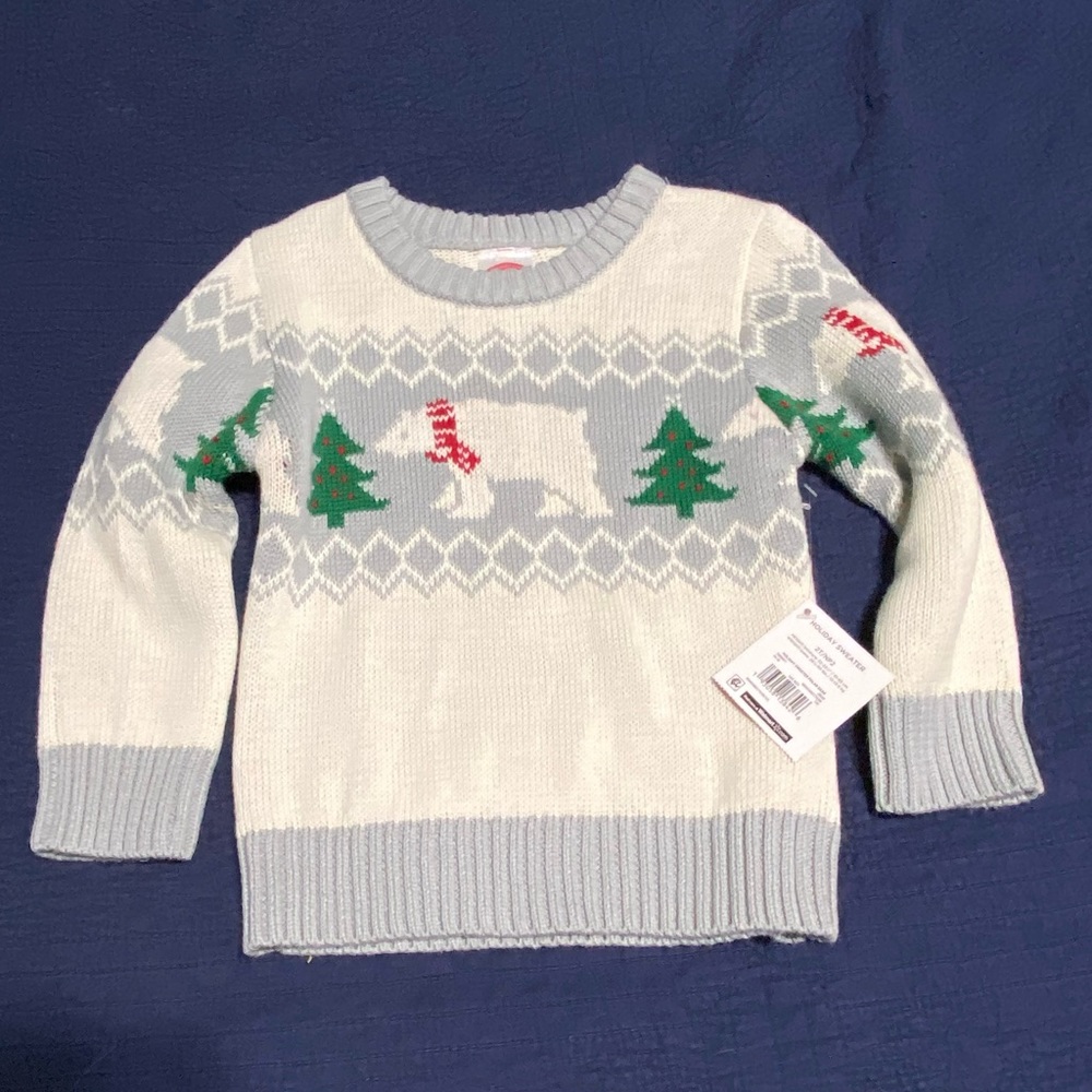 Toddler cream and gray polar bear sweater - size 2T